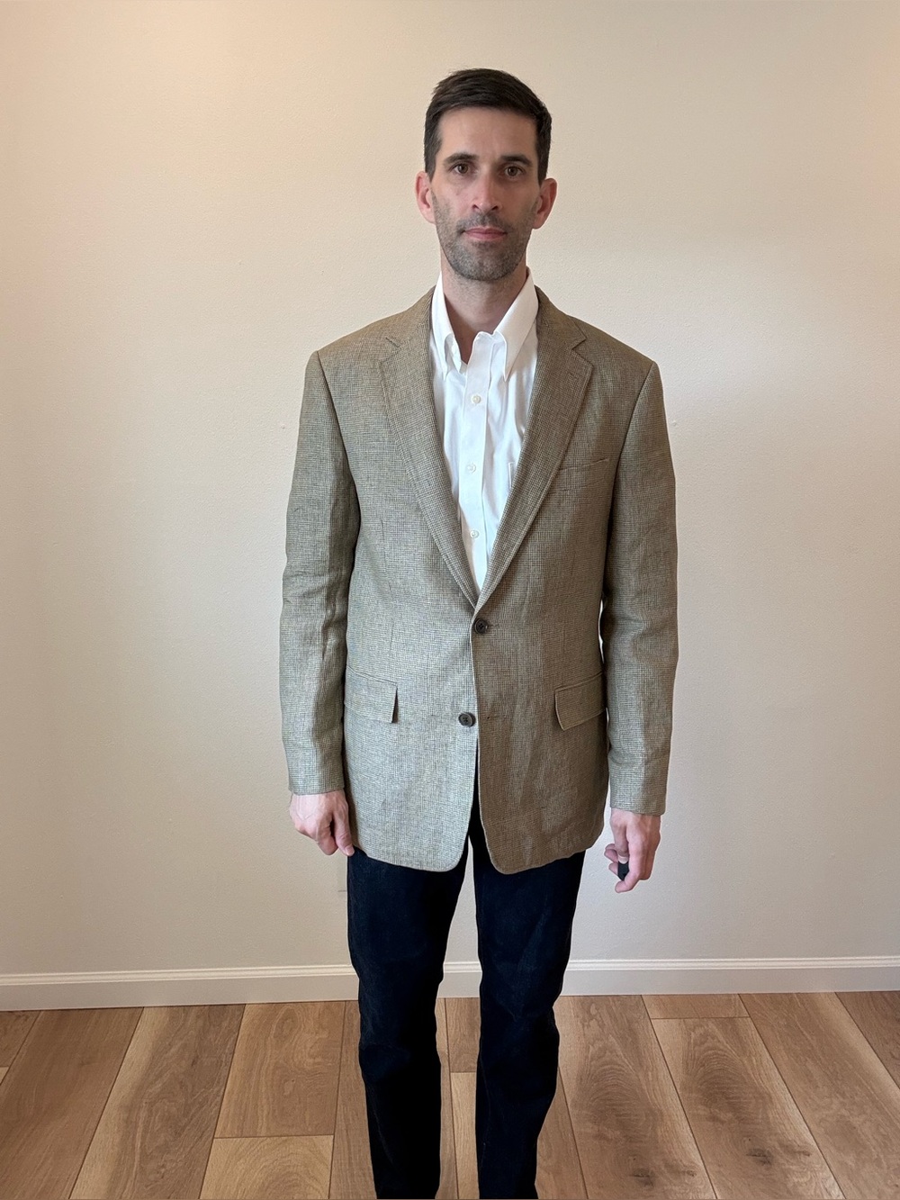 Brooks Brothers 100% Linen Sport Coat 40R Regent Fit Tan Houndstooth